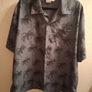 MAKANI Men's Gray Hawaiin Palm Tree Shirt Pocket, Buttonup, 100% Microfiber LG